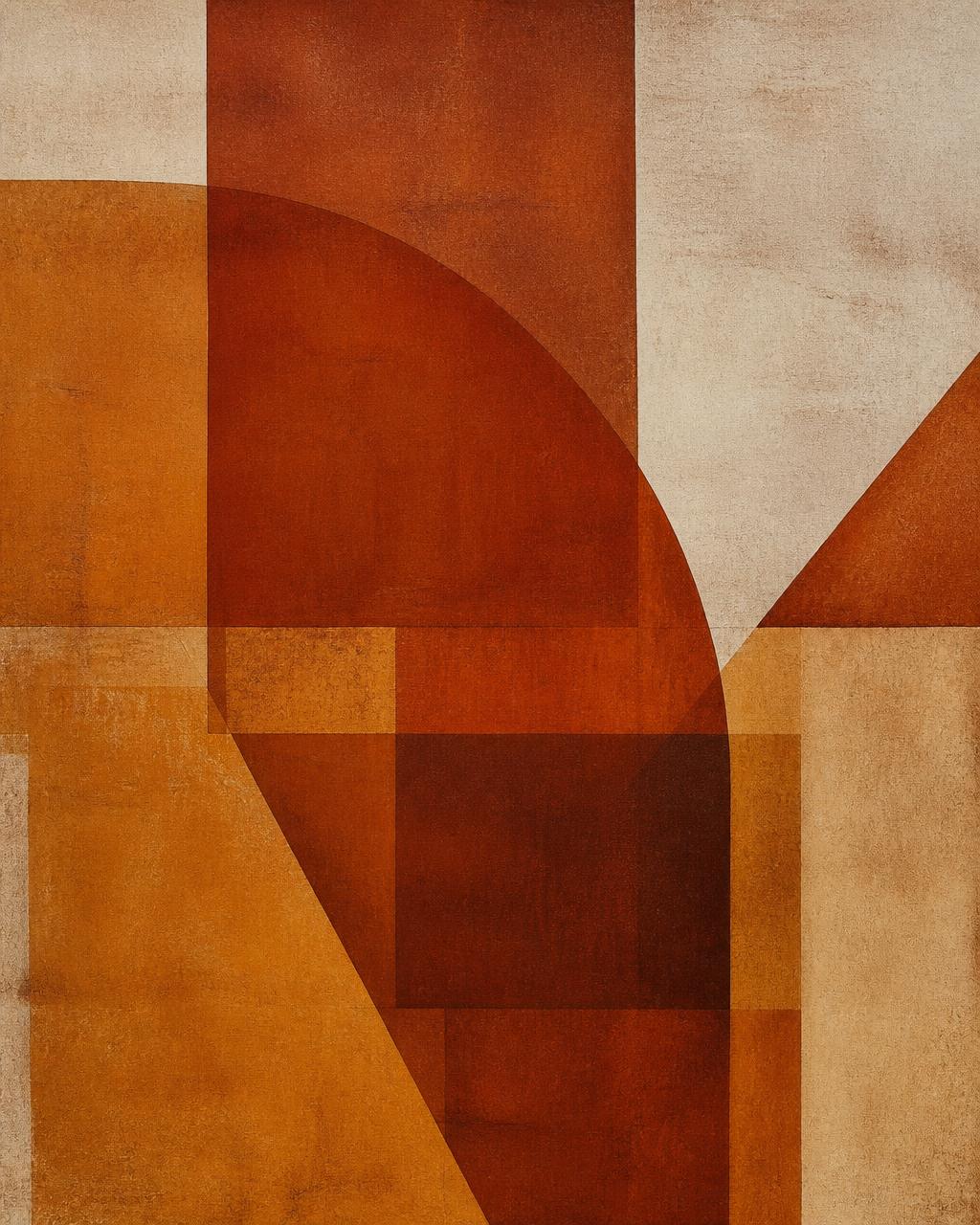 Geometric abstract composition in deep amber and rust tones
